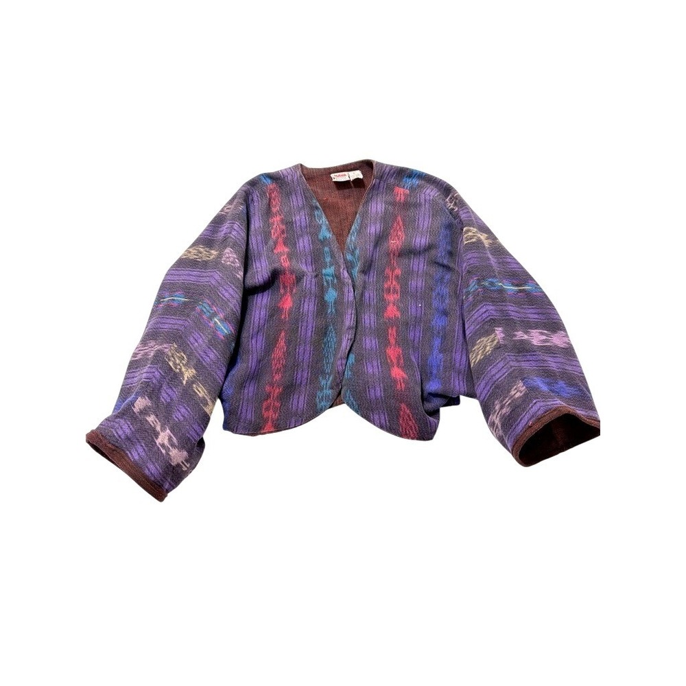 Vintage Maya Jones Guatemalan Hand Woven Ikat Cropped Jacket Purple Medium